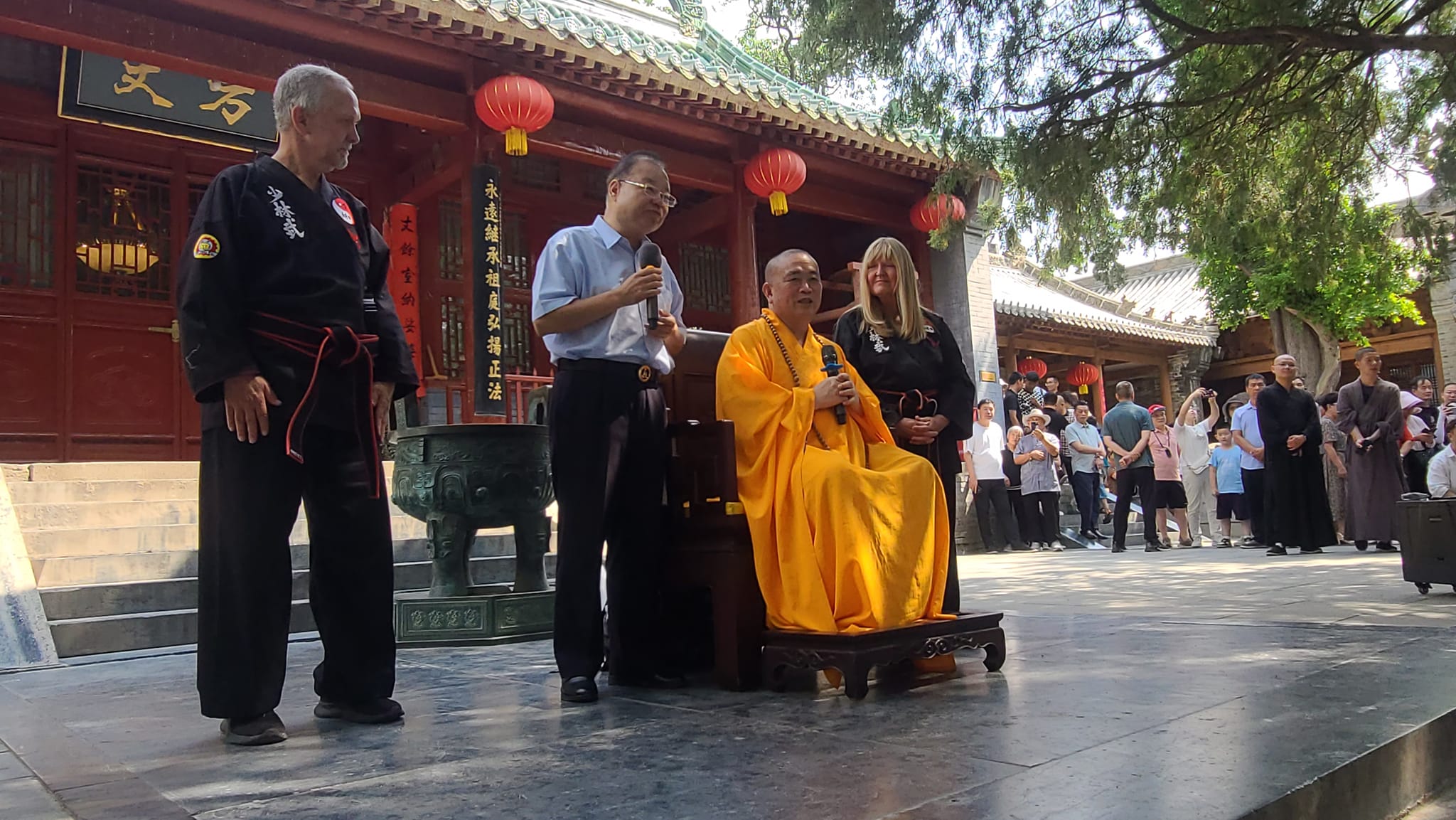 Shaolin Temple Abbot Shi Yongxin with Senior elder Masters David and Sharon Soard Joint Performance Visit